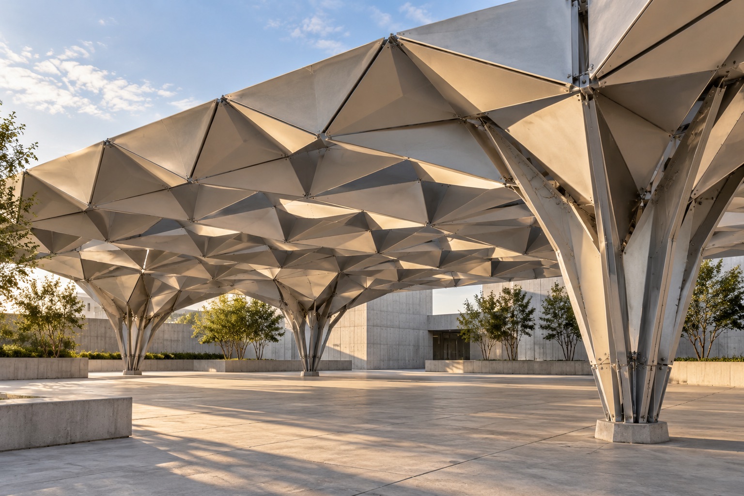 Conceptual folded-metal lattice illustration; not the MIT sculpture or a tested structural design