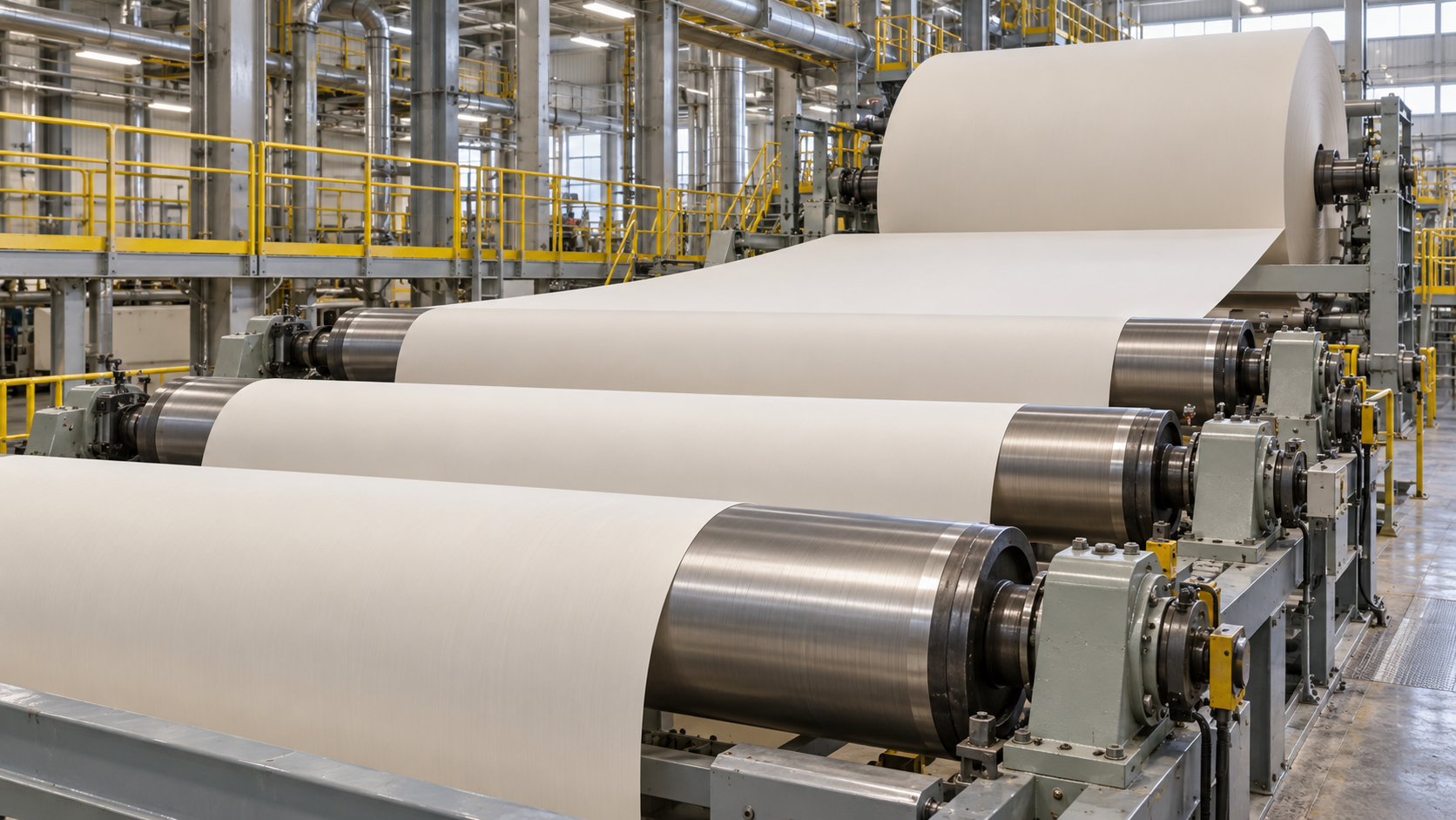 Conceptual paper manufacturing line with rollers and a continuous sheet; not an ORNL facility