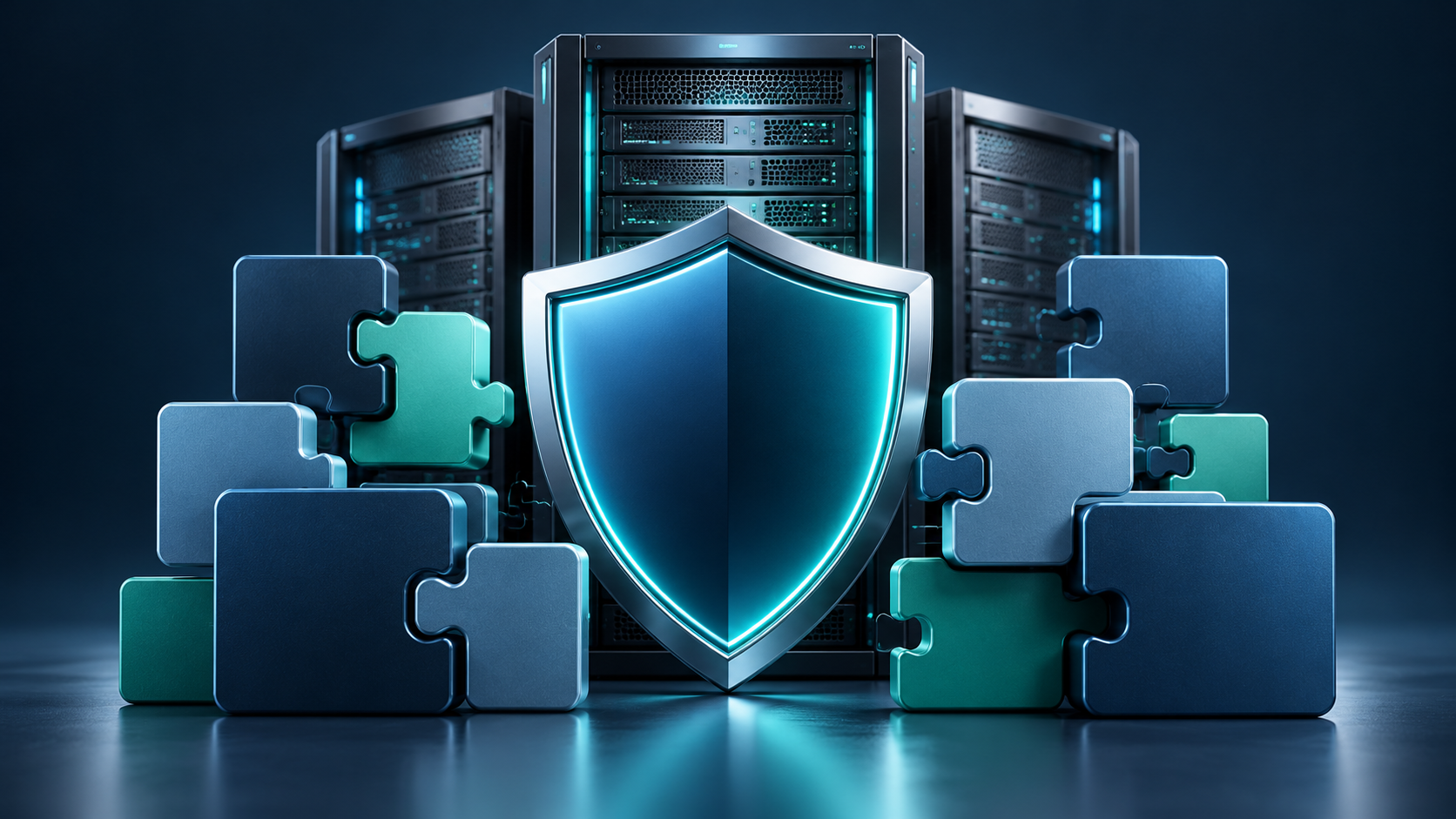 Conceptual illustration of a shield, servers and software modules