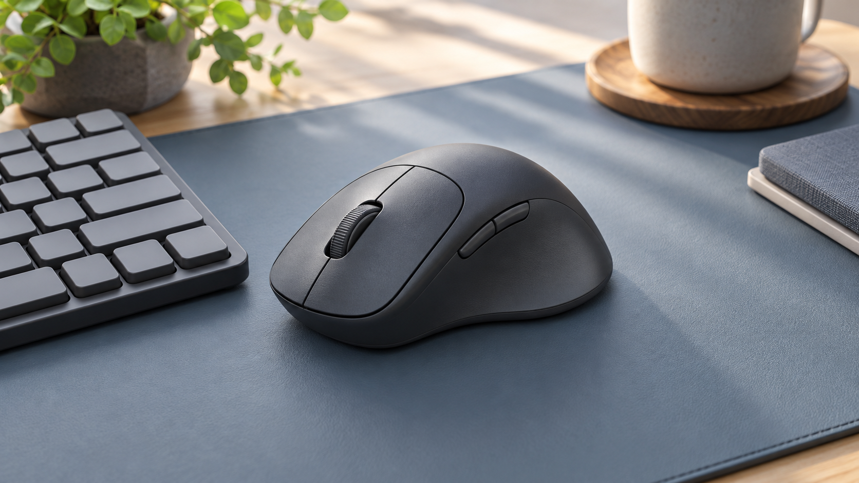 Conceptual mouse and keyboard workspace; not a PowerToys interface screenshot